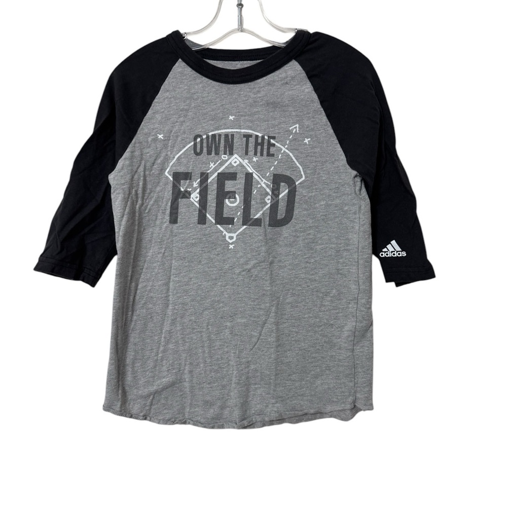 Adidas Boys Size Small Baseball Kids Gray and Black Raglan Shirt